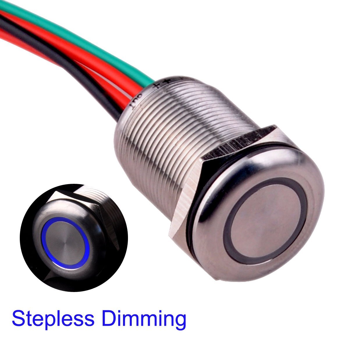 Ulincos Touch Switch UT19F2 Segmented Dimming Switch DC 6V to 24V Blue LED Suitable for 19mm 3/4 Mounting Hole Recessed