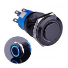 U19C2B Latching Push Button Switch Black Metal Shell with Blue LED Ring for 19mm Hole