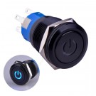 U19C1B Latching Push Button Switch Black Metal Shell with Blue LED for 19mm Hole