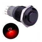 U16C2R Latching Push Button Switch Black Metal Shell with Red LED Ring for 16mm Hole