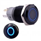 U16F1B Momentary Push Button Switch Black Metal Shell with Blue LED Ring Suitable for 16mm Hole