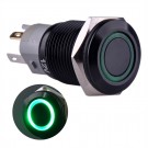 U16F1G Momentary Push Button Switch Black Metal Shell with Green LED Ring Suitable for 16mm Hole