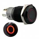  U16F1R Momentary Push Button Switch Black Metal Shell with Red LED Ring Suitable for 16mm Hole