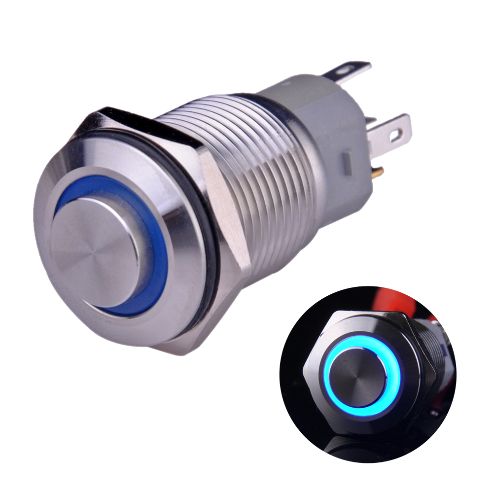 19mm Momentary/Latching LED Push Button Switch 1NO1NC Stainless Steel Shell 
