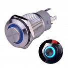  U16F2SB Latching Pushbutton Switch Silver Stainless Steel Shell with Blue LED Ring Suitable for 16mm Hole