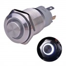  U16F2SW Latching Pushbutton Switch Silver Stainless Steel Shell with White LED Ring Suitable for 16mm Hole