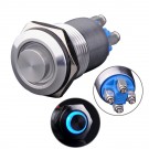 U16B2SB Latching Pushbutton Switch Silver Stainless Steel Shell with Blue LED Ring Suitable for 16mm Hole