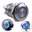 U16B1SB Momentary Pushbutton Switch Silver Stainless Steel Shell with Blue LED Ring Suitable for 16mm Hole