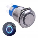 U19C2SB Latching Push Button Switch Silver Stainless Steel Shell with Blue LED Ring Suitable for 19mm Hole