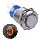  U19C2SR Latching Push Button Switch Silver Stainless Steel Shell with Red LED Ring Suitable for 19mm Hole