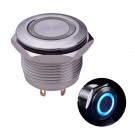  U19D1SB Momentary Push Button Switch Silver Stainless Steel Shell with Blue LED Ring Suitable for 19mm Hole