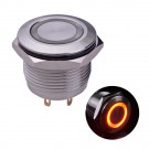  U19D1SR Momentary Push Button Switch Silver Stainless Steel Shell with Red LED Ring Suitable for 19mm Hole