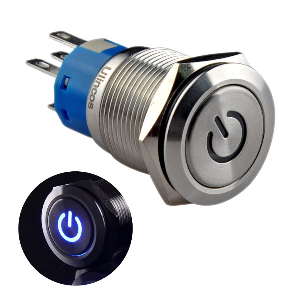 Blue LED 19mm Latching Push Button Switch with Wiring Harness ON OFF SPDT 12V 