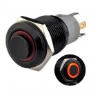 U16F2R Latching Pushbutton Switch Black Metal Shell with Red LED Ring Suitable for 16mm Hole