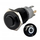 U16F2W Latching Pushbutton Switch Black Metal Shell with White LED Ring Suitable for 16mm Hole