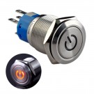 U19C1SR Latching Push Button Switch Silver Stainless Steel Shell with Red LED for 19mm Hole