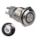 U16F1SW Momentary Push Button Switch Silver Stainless Steel Shell with White LED Ring for 16mm Hole