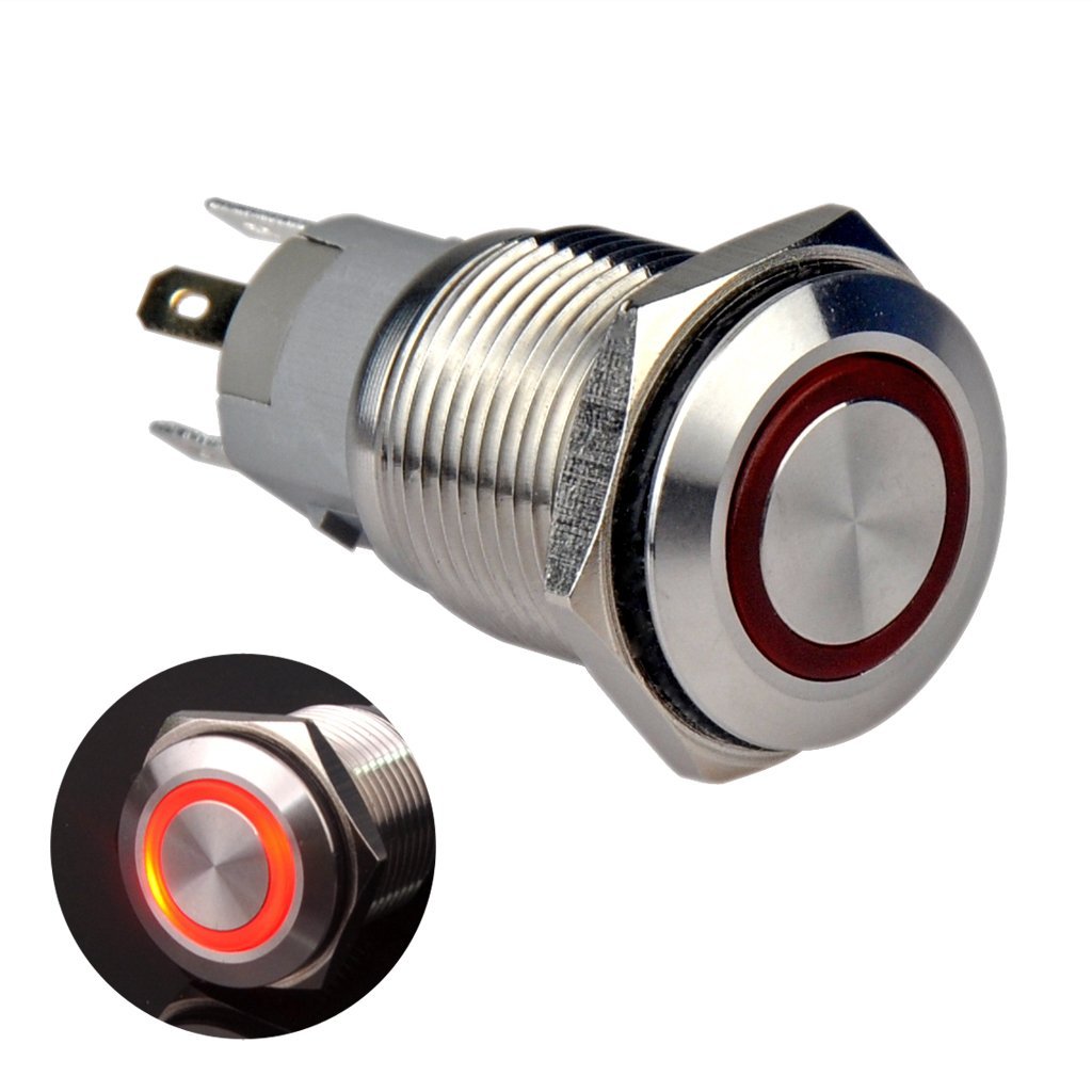 Metal Pushbutton - Momentary (16mm, Red) - COM-11966 - SparkFun