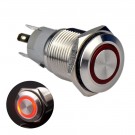 U16F1SR Momentary Push Button Switch Silver Stainless Steel Shell with Red LED Ring for 16mm Hole