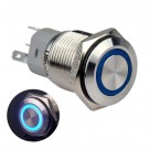 U16F1SB Momentary Push Button Switch Silver Stainless Steel Shell with Blue LED Ring for 16mm Hole