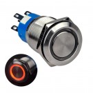 U19C3SR Momentary Push Button Switch Silver Stainless Steel Shell with Red LED for 19mm Hole