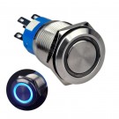 U19C3SB Momentary Push Button Switch Silver Stainless Steel Shell with Blue LED for 19mm Hole