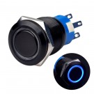 U19C3B Momentary Push Button Switch Black Metal Shell with Blue LED for 19mm Hole