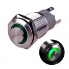 U16F2SG Latching Pushbutton Switch Silver Stainless Steel Shell with Green LED Ring Suitable for 16mm Hole