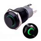 U16F2G Latching Pushbutton Switch Black Metal Shell with Green LED Ring Suitable for 16mm Hole