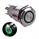 U16F1SG Momentary Push Button Switch Silver Stainless Steel Shell with Green LED Ring for 16mm Hole