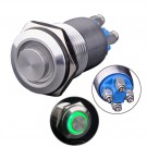 U16B2SG Latching Pushbutton Switch Silver Stainless Steel Shell with Green LED Ring Suitable for 16mm Hole