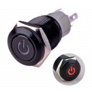 U16F5R Latching Pushbutton Switch Black Metal Shell with Red Power Symbol LED Suitable for 16mm Hole