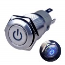 U16F5SB Latching Pushbutton Switch Silver Stainless Steel Shell with Blue Power Symbol LED Suitable for 16mm Hole