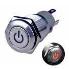 U16F5SR Latching Pushbutton Switch Silver Stainless Steel Shell with Red Power Symbol LED Suitable for 16mm Hole