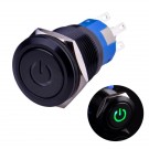 U19C1G Latching Push Button Switch Black Metal Shell with Green LED for 19mm Hole