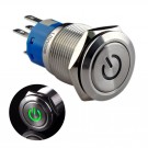 U19C1SG Latching Push Button Switch Silver Stainless Steel Shell with Green LED for 19mm Hole
