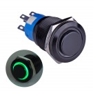 U19C2G Latching Push Button Switch Black Metal Shell with Green LED Ring for 19mm Hole