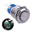 U19C2SG Latching Push Button Switch Silver Stainless Steel Shell with Green LED Ring for 19mm Hole