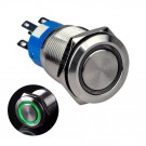 U19C3SG Momentary Push Button Switch Silver Stainless Steel Shell with Green LED for 19mm Hole